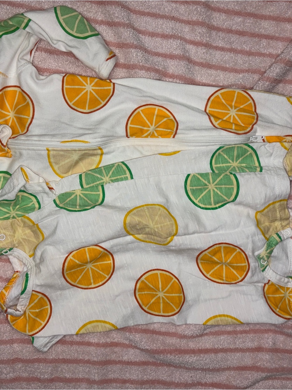 MOTHER White Baby Sleeper with Orange & Lime Citrus romper!